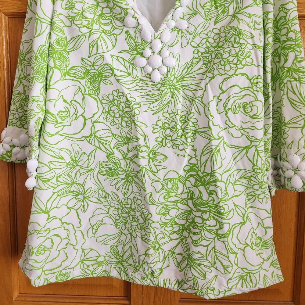 Lilly pulitzer draw the line newbury faille beaded tunic dress green and white